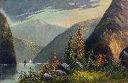 unknow artist Mountain lake landscape oil painting reproduction